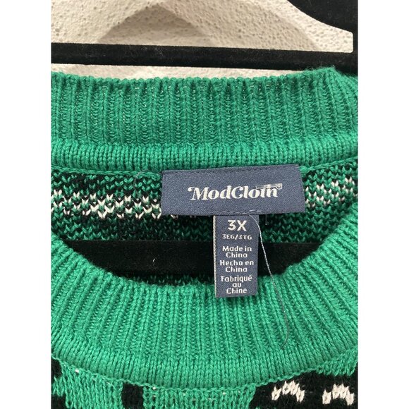ModCloth Sweater Womens 3X Green Short Sleeve Cat Knit Graphic Pullover Crewneck - Picture 3 of 4